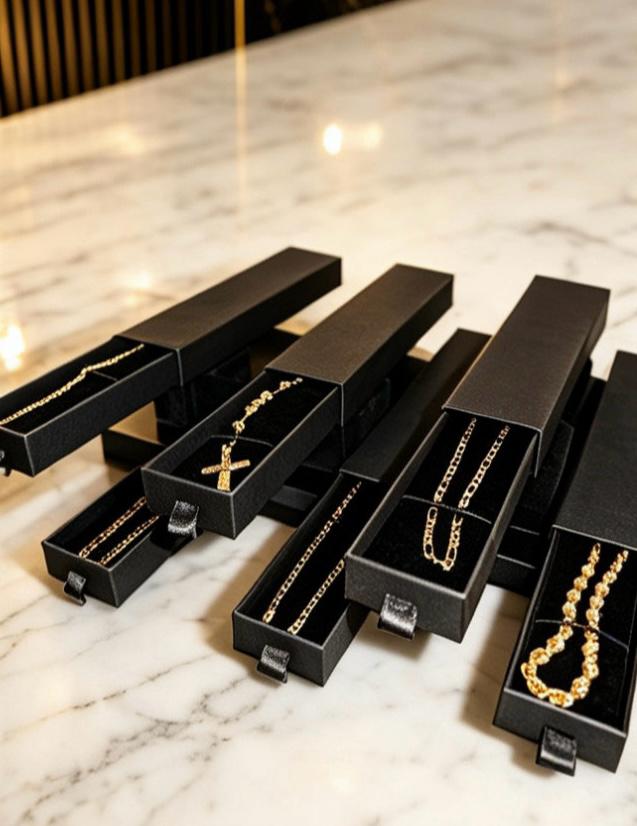 Colección de cadenas Astra Joyería sobre mármol